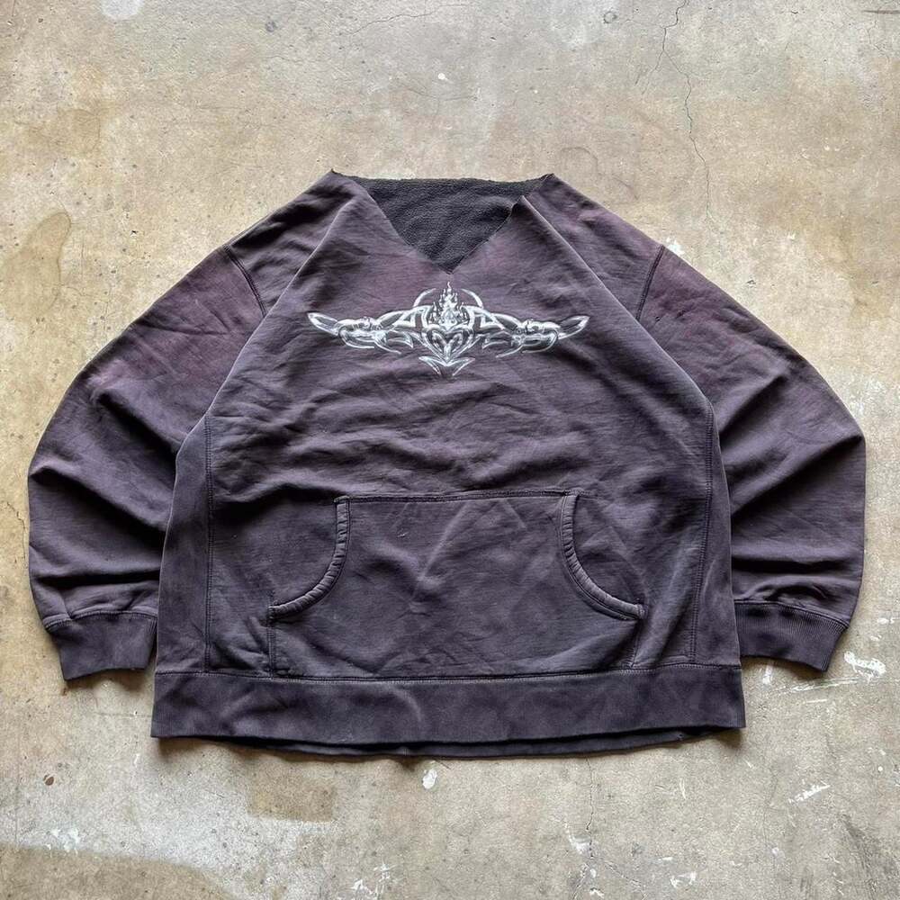 Vintage Y2K Custom Cut Tribal Graphic Boxy Crewneck Sweatshirt
